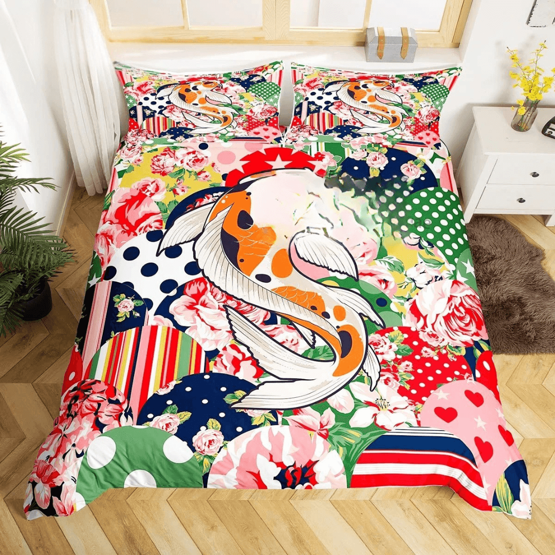 Modern Koi Fish Bedroom Duvet Cover Set Soft Microfiber