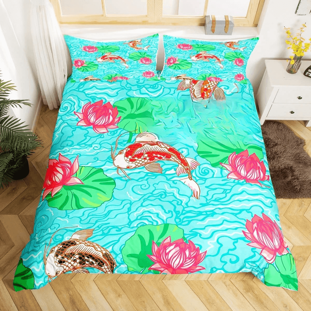 Japanese Art Inspired Koi Fish Bed Linen with Pillowcases