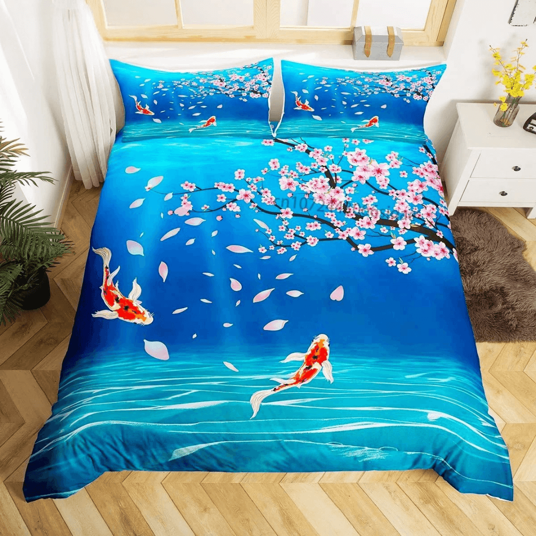 Zen Style Koi Fish Comforter Cover Asian Home Bedding