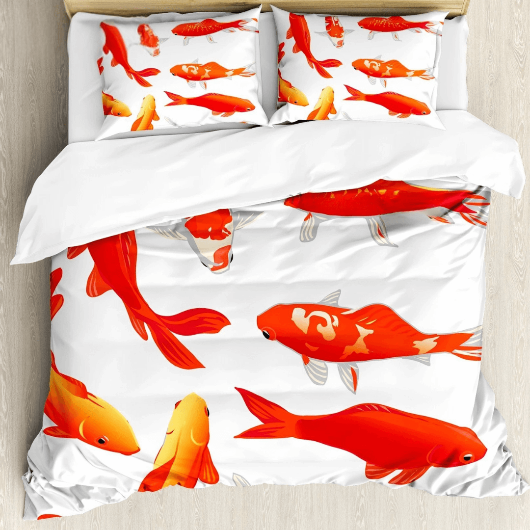 Elegant Koi Fish Comforter Cover Japanese Bedroom Style