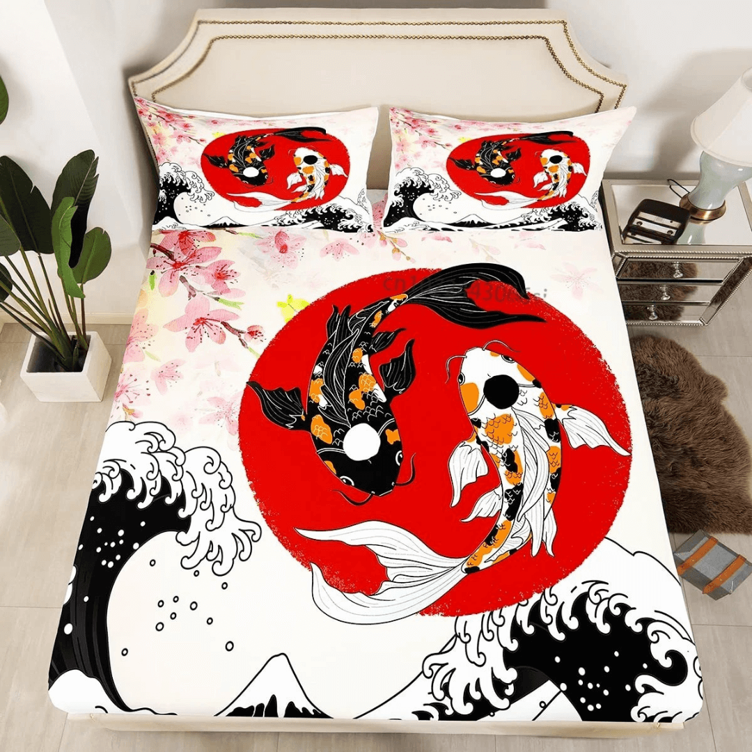 Artistic Koi Fish Duvet Cover Japanese Minimalist Design