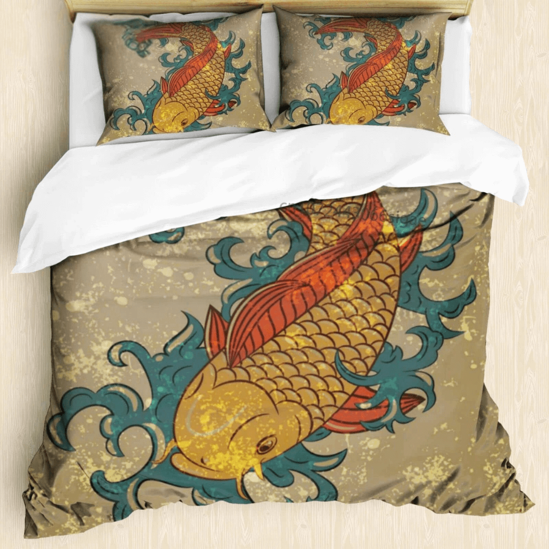 Queen Size Japanese Koi Fish Quilt Cover Soft Microfiber