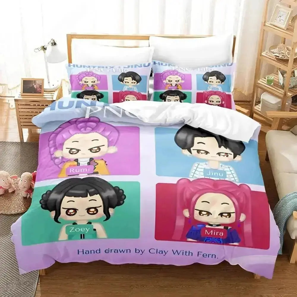 Kpop Demon Hunters Cartoon Kids Quilt Cover