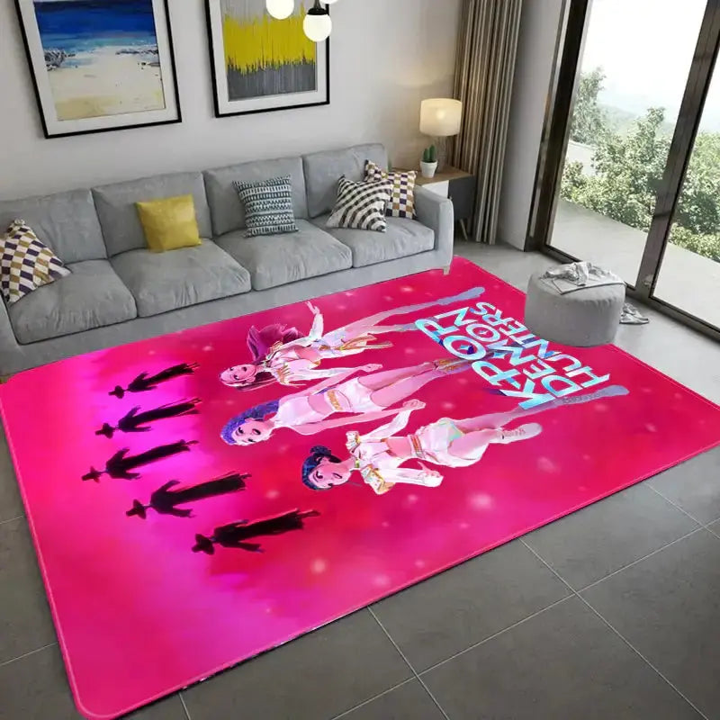 Kpop Demon Hunters Girls Pink Bedroom Rug