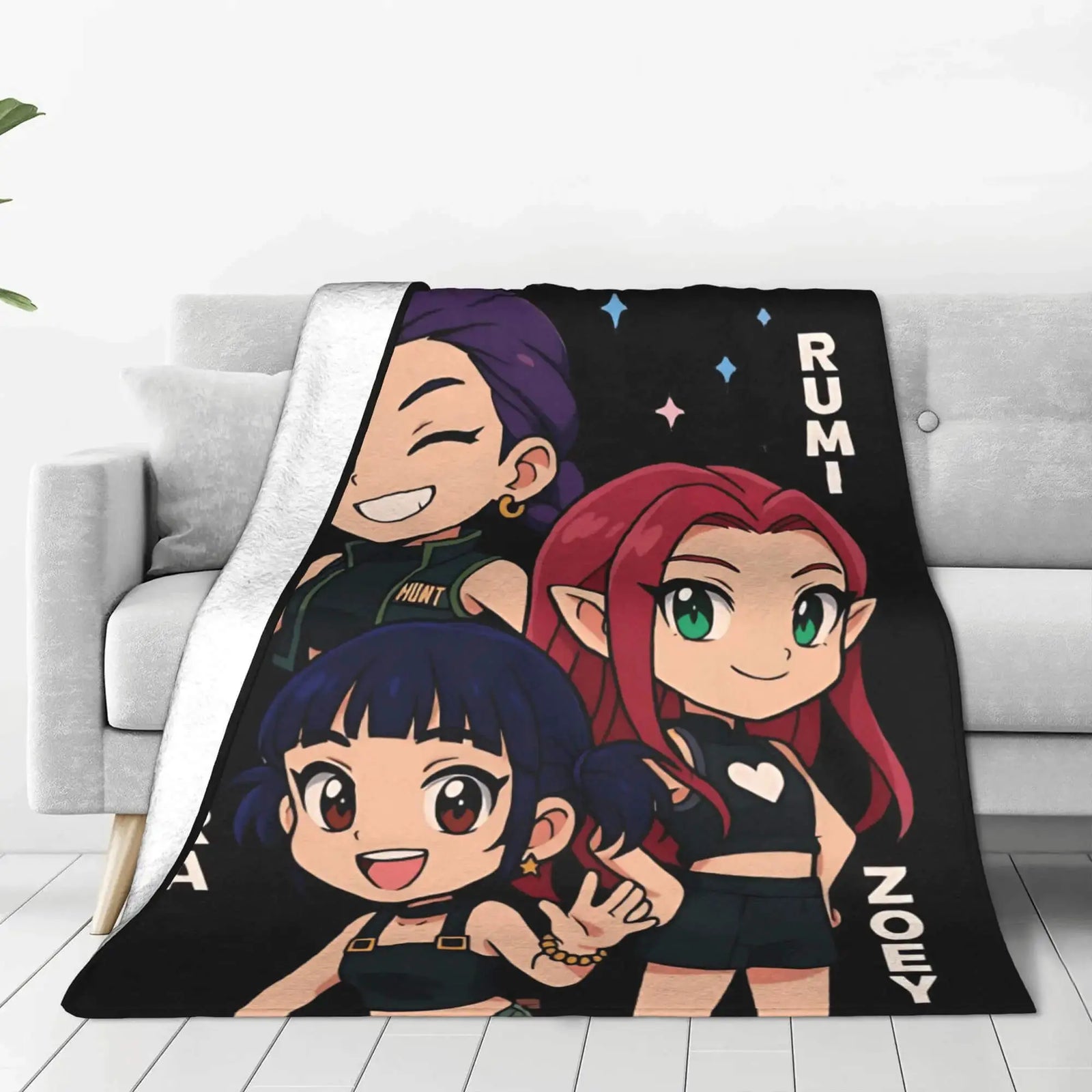 Kpop Demon Hunters Cartoon Rumi and Zoey Kids Throw Blanket