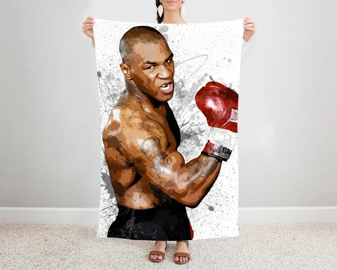 Mike Tyson splash effect flannel blanket featuring iconic boxing legend graphics, ultra-soft warm fabric, and bold design perfect for boxing fans’ bedding or sofa throw