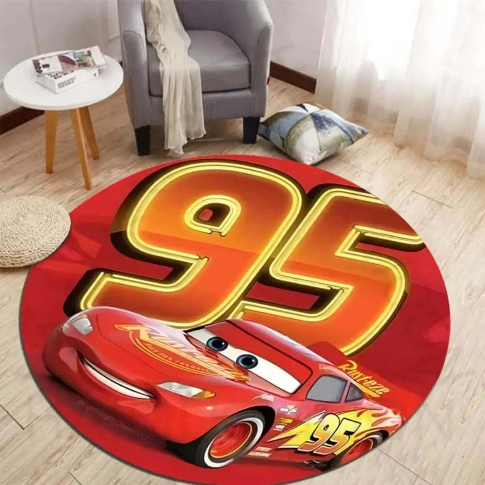 Soft round rug with non-slip base placed in a cozy living room