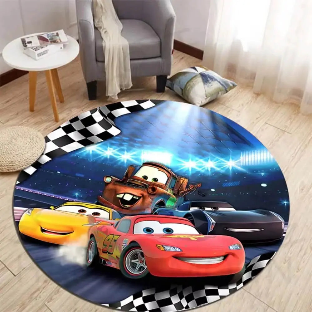 Soft round rug with non-slip base placed in a cozy living room