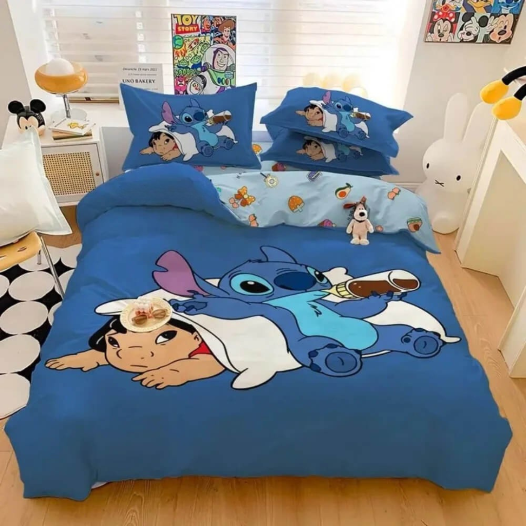 Cute blue Stitch cartoon bedding set for girls