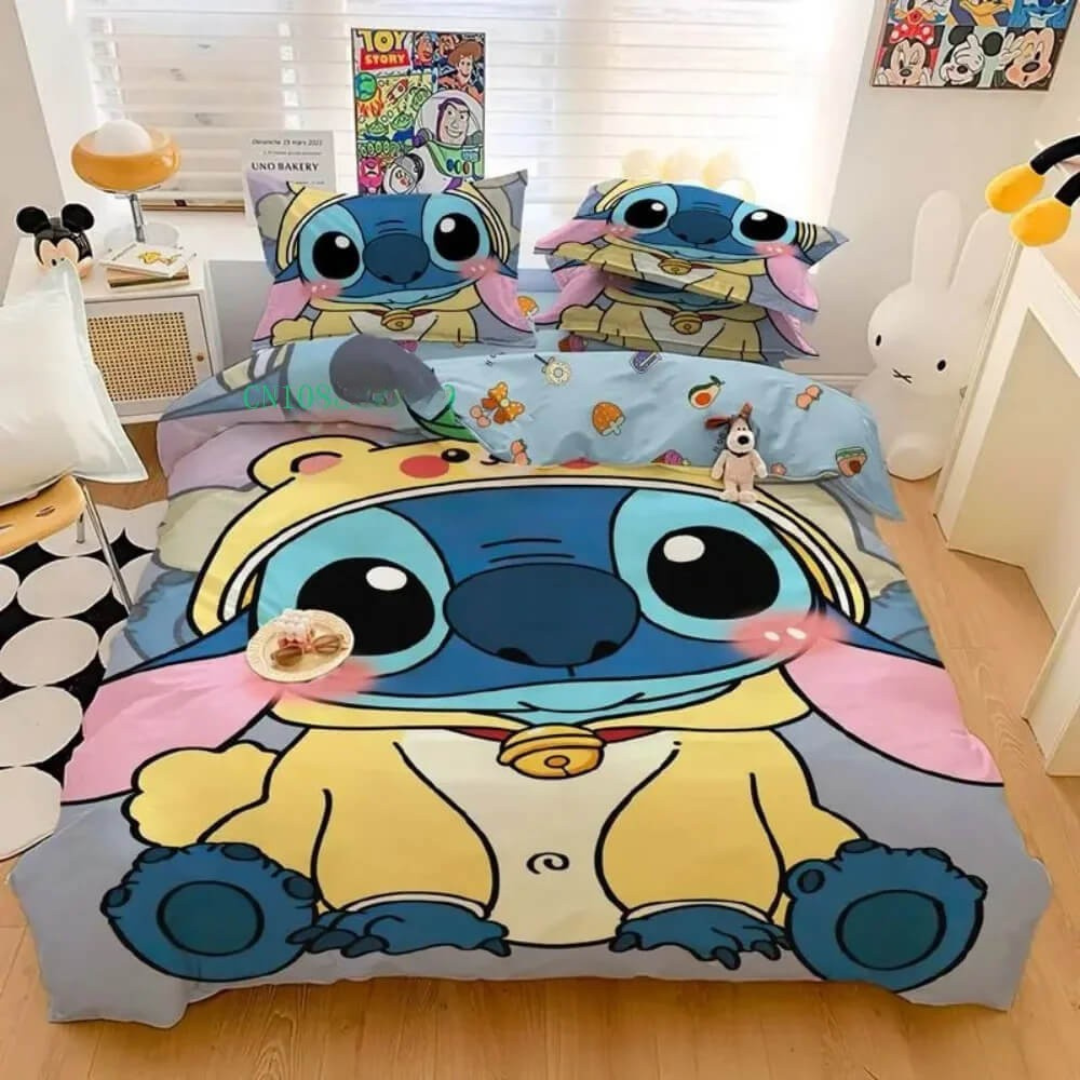 Colorful cartoon Stitch bedding for playful bedroom