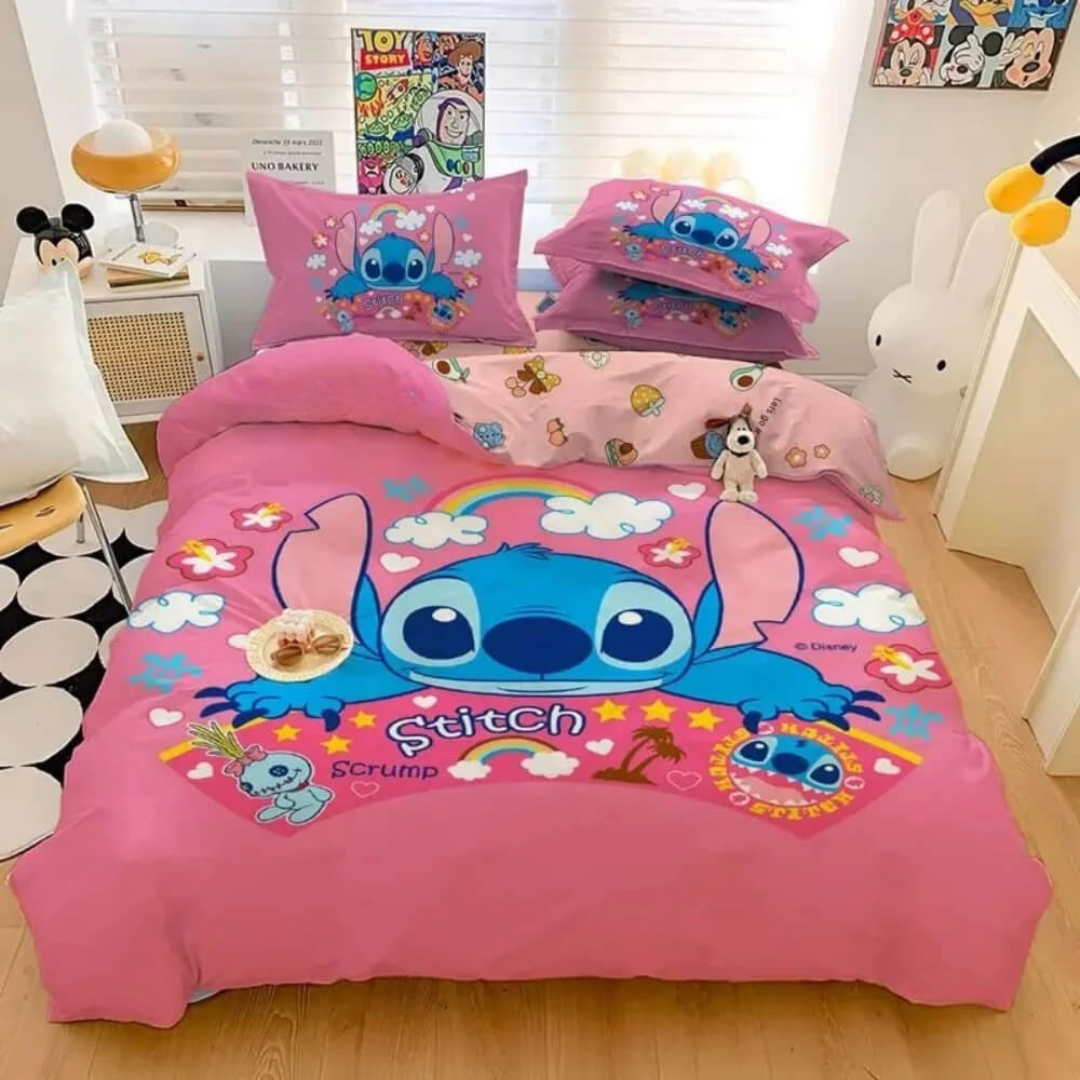 Lilo and Stitch kids Pink bedding with cartoon design