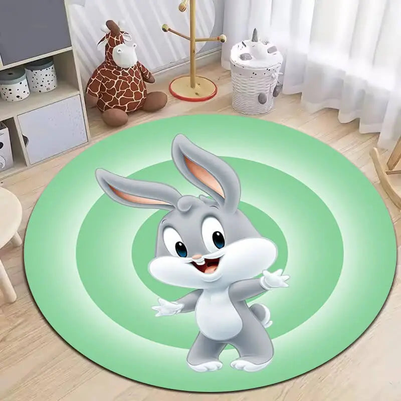 Soft round rug with non-slip base placed in a cozy living room