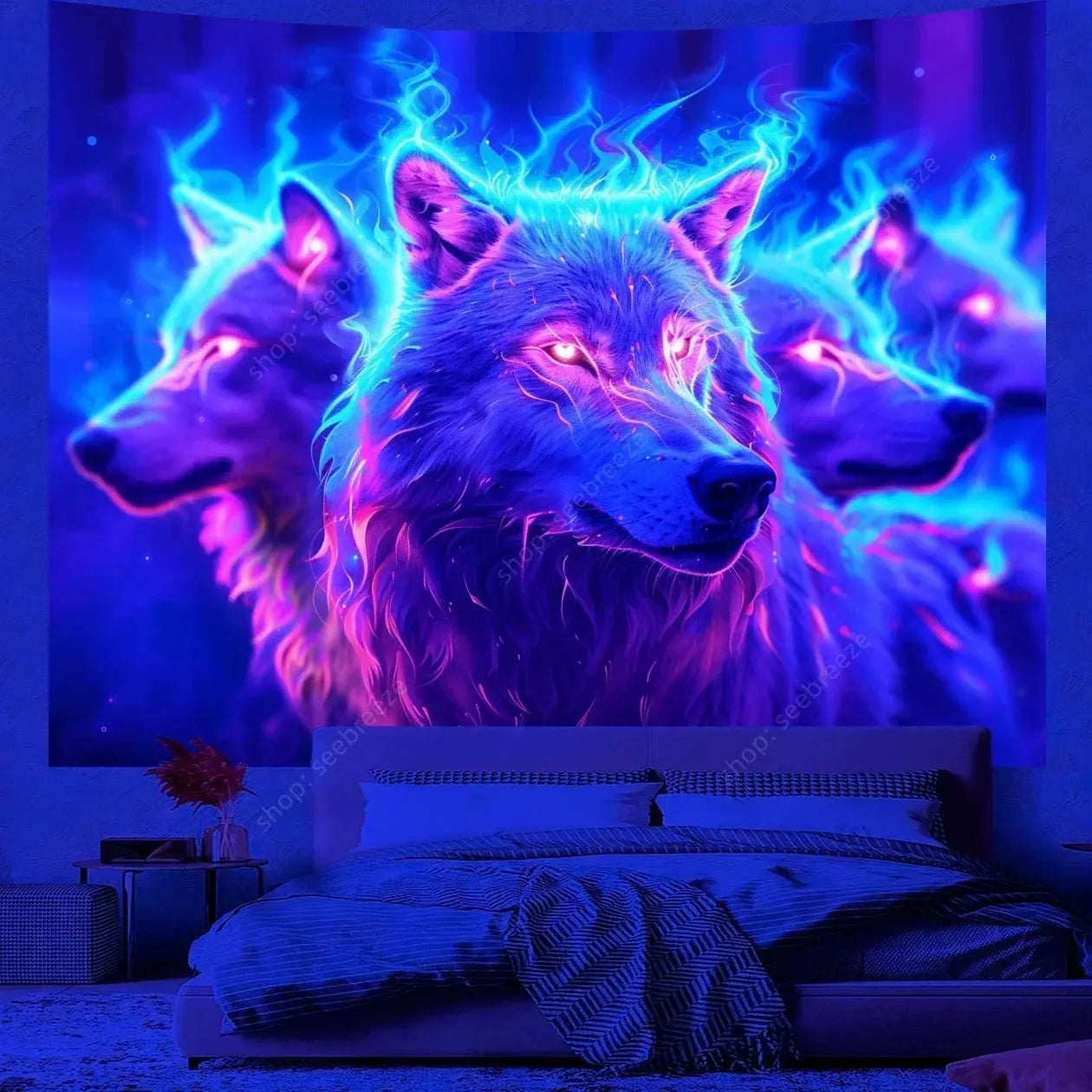 Lunar Wolf UV Wall Banner with Psychedelic 3D Print
