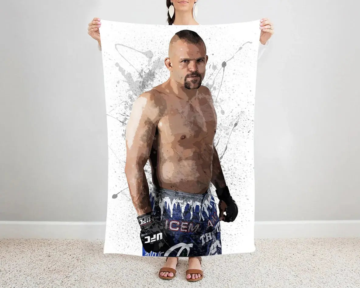 Chuck Liddell splash effect flannel blanket featuring intense UFC fighter artwork, ultra-soft warm fabric, and bold design perfect for MMA fans' bedding, couch throws, or gifts