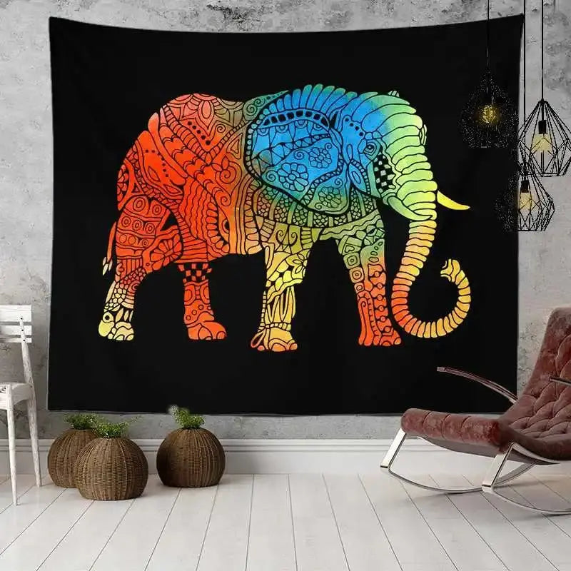 Boho mandala curtain tapestry with lace and elephant design