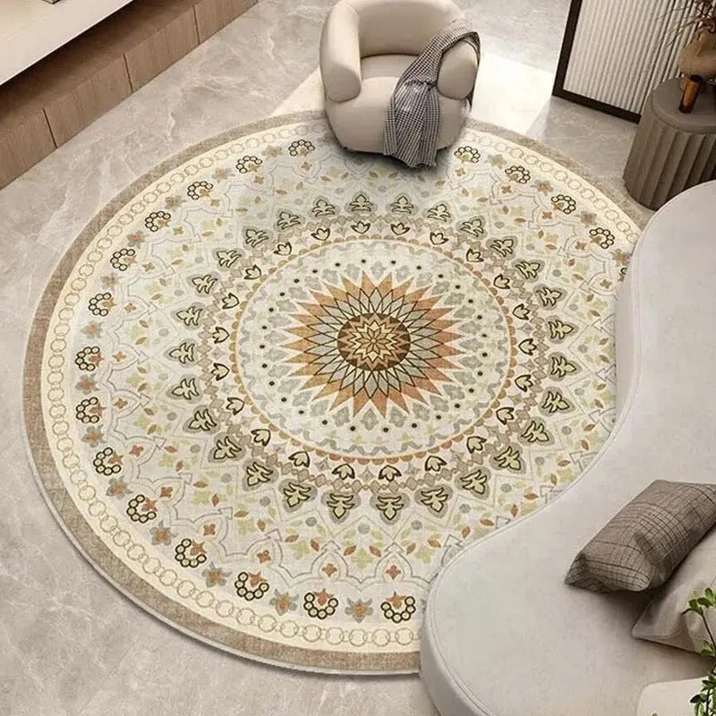 Mandala rug used as floor mat in meditation space