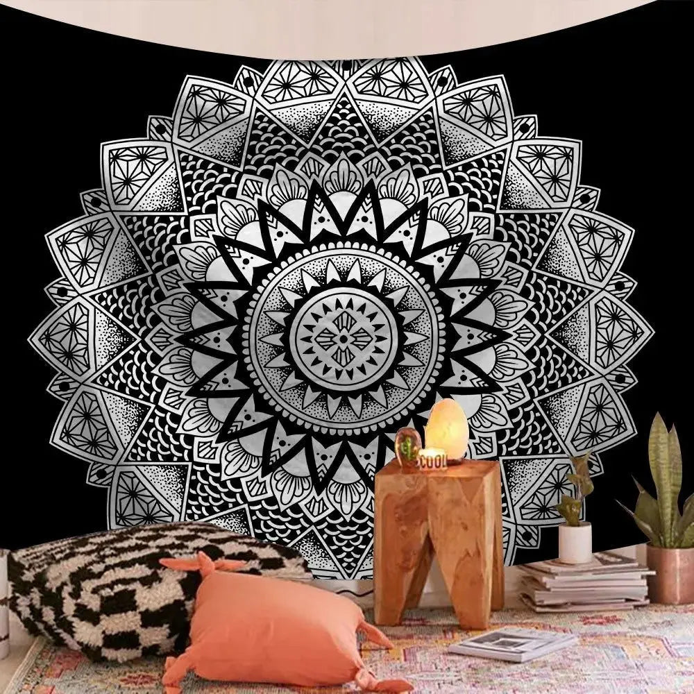 Indian Mandala Tapestry used as a boho scarf and wall art