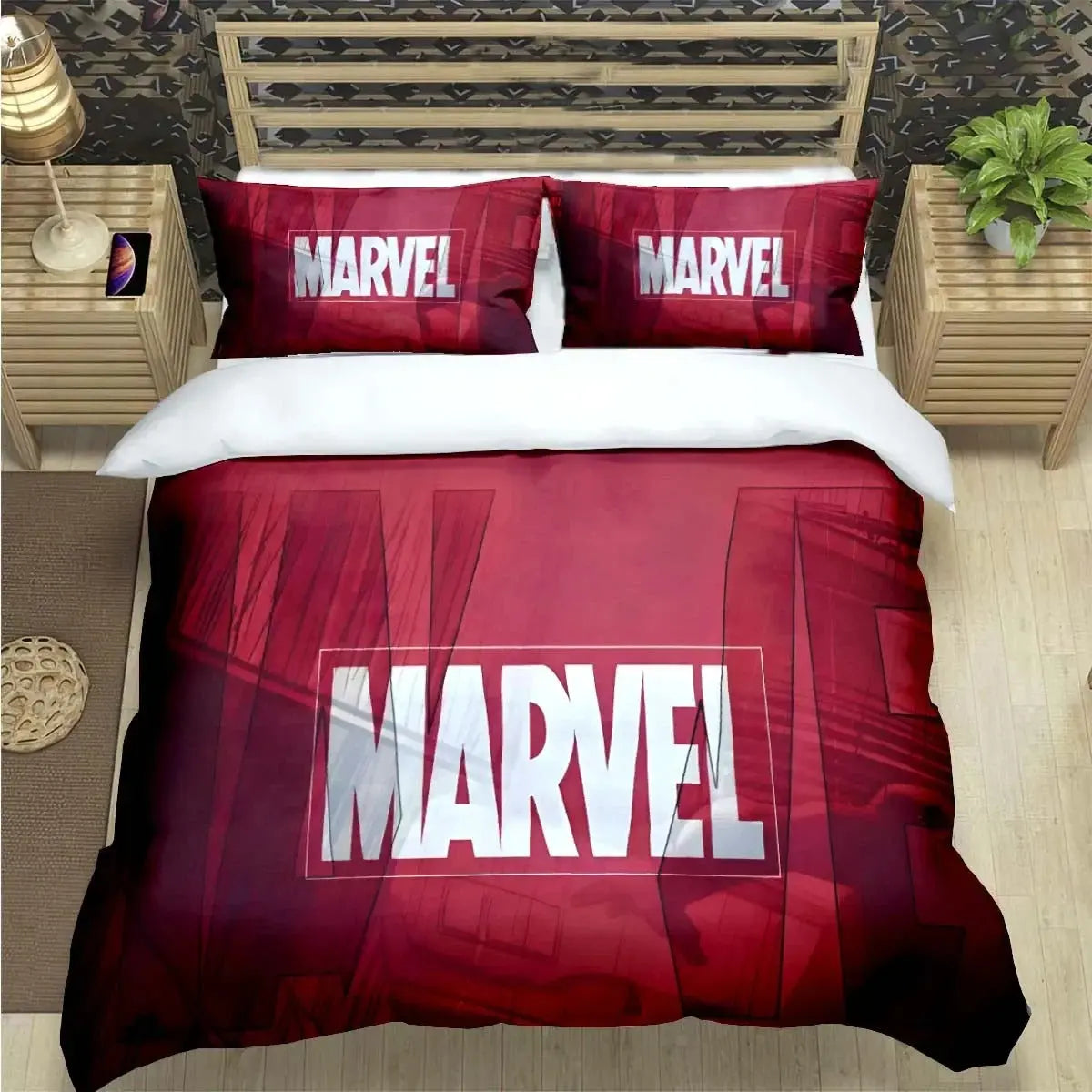 Marvel Superheroes comforter set with iconic Avengers characters printed on the bedspread