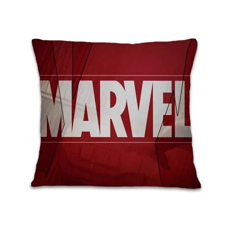 Marvel cushion cover featuring Avengers characters on a kids’ bed