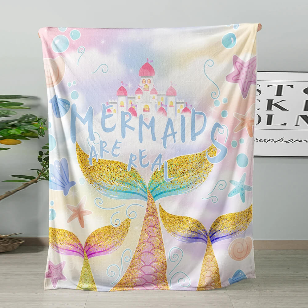 Mermaid flannel blanket for a themed kids bedroom