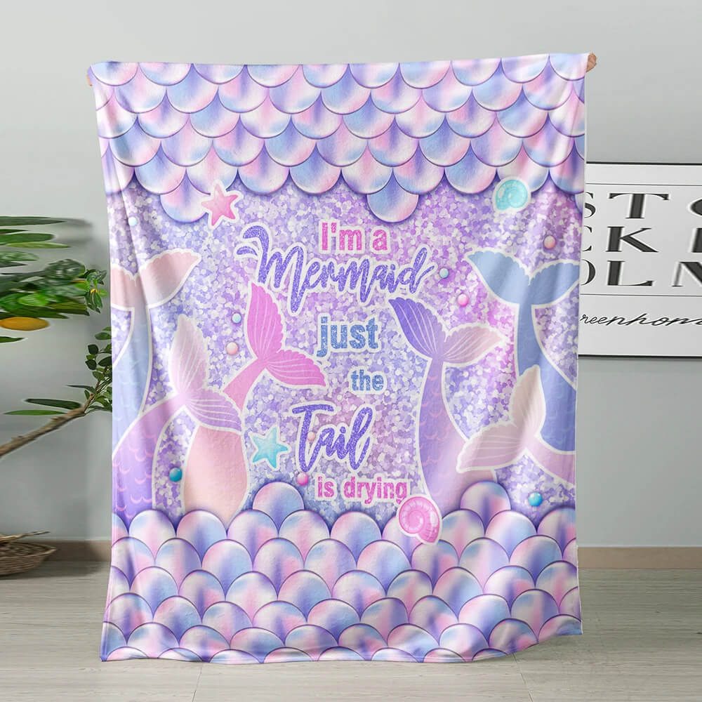 Ocean inspired mermaid tail flannel blanket