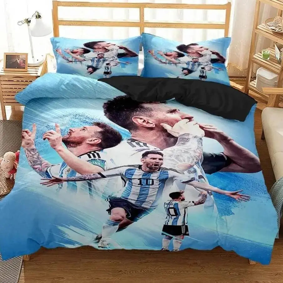 3D Messi footballer quilt cover with pillowcases