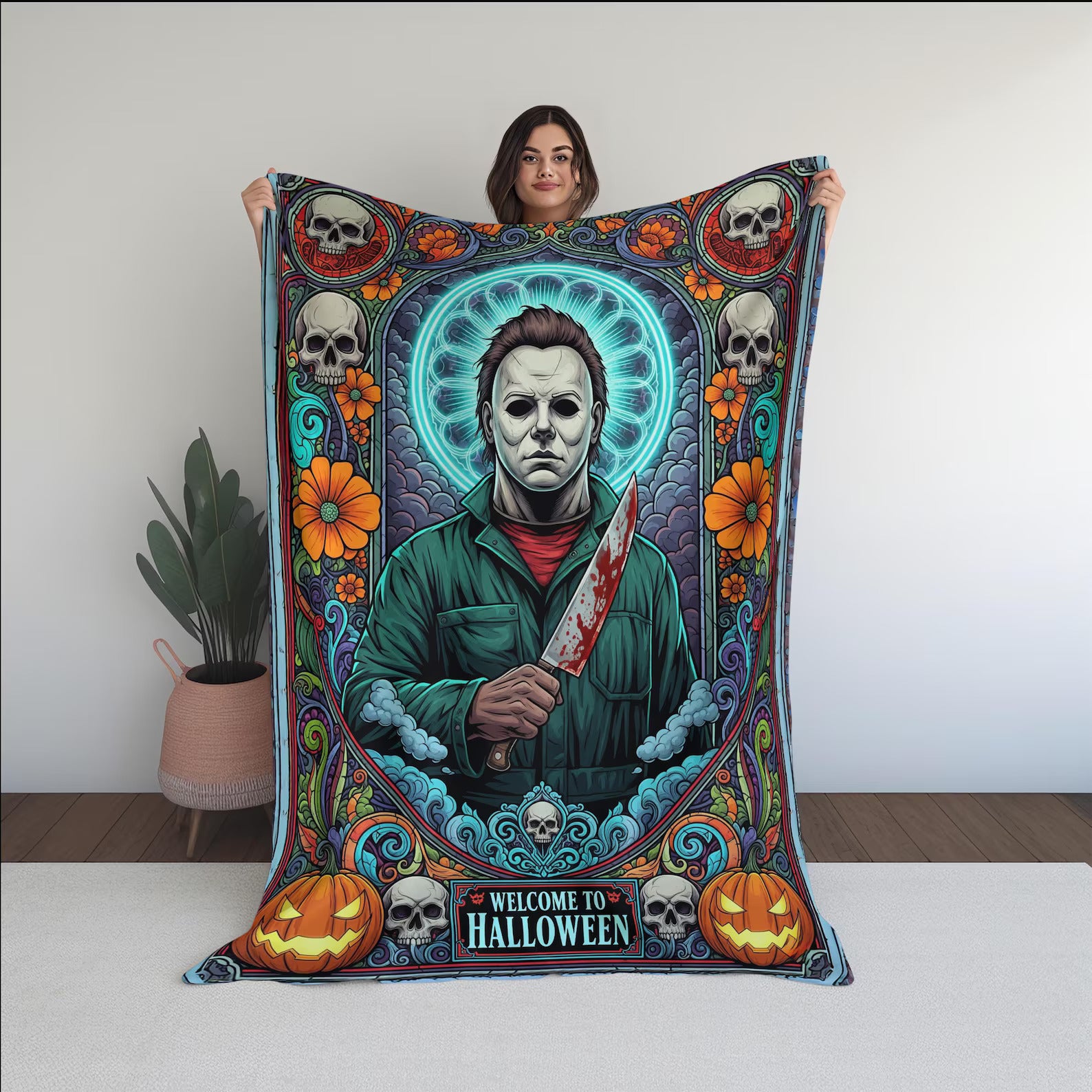 Michael Myers Halloween Blanket  Gothic Horror Movie Throw