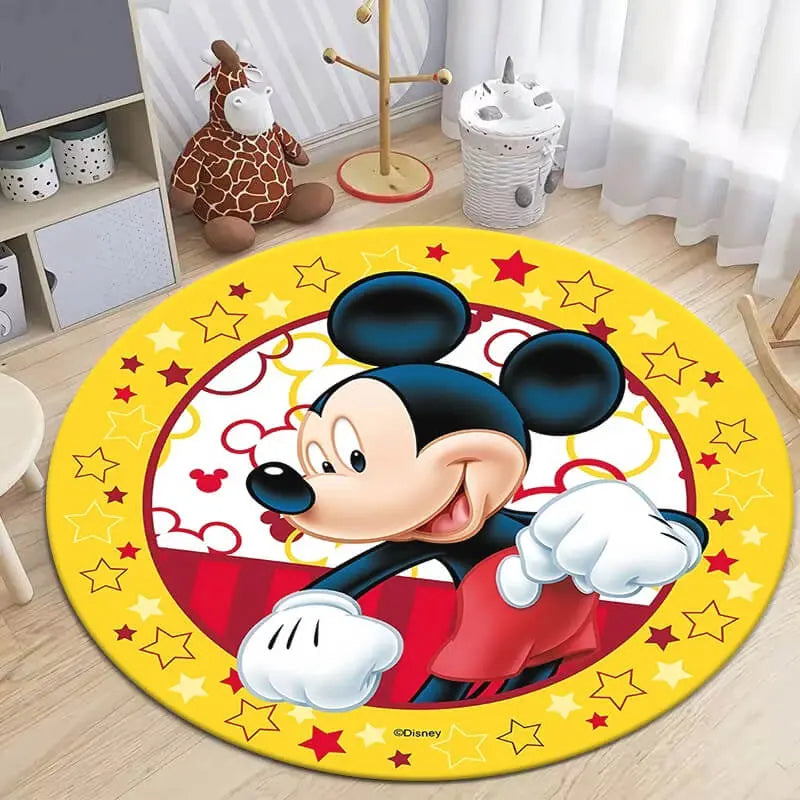 Soft round rug with non-slip base placed in a cozy living room