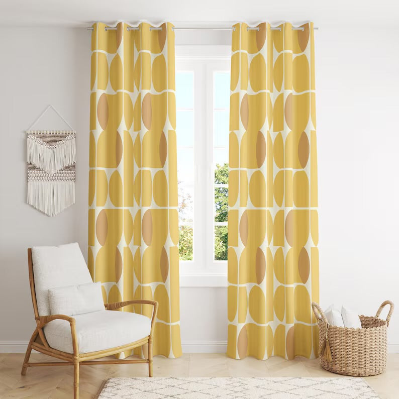 Mid Century Modern Curtain Panels, Retro Bauhaus Curtains, Mcm Curtain, 70s Geometric Abstract Bauhaus Style Curtain, Bauhaus Curtains