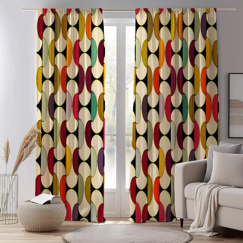 Mid Century Modern Curtain Panels, Retro Curtains, Mcm Curtain, Abstract Retro Style Living Room Curtain, Modern Curtains