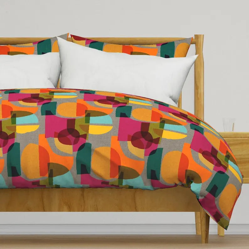 Midcentury Modern Bedding -  Bright Geometric Retro Abstract Abstract Duvet Cover