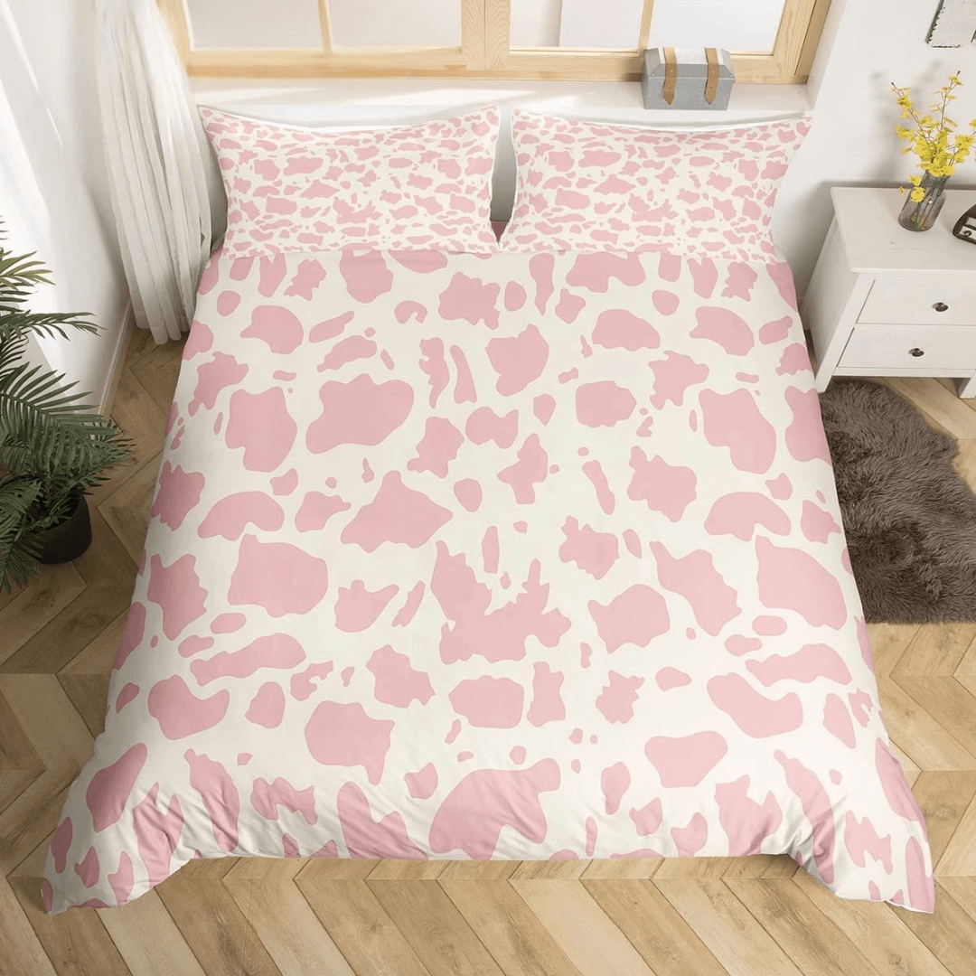 Pink and white cow bedding set for kids