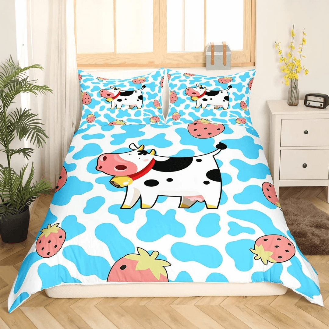 Strawberry cow bedding set pink white design