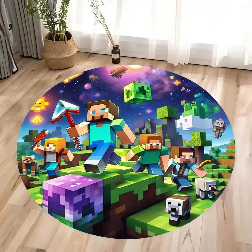 Soft round rug with non-slip base placed in a cozy living room