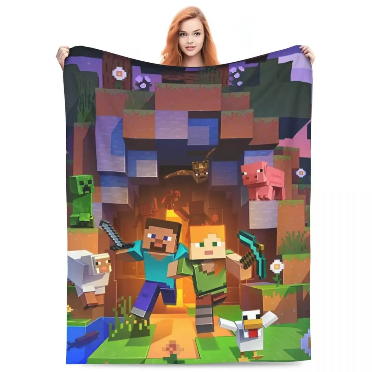 Minecraft plush flannel throw for kids and adults