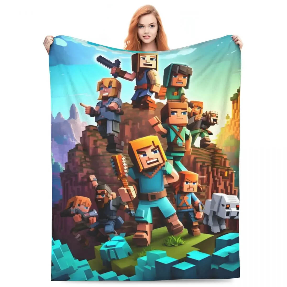 Minecraft themed blanket for bedroom setup