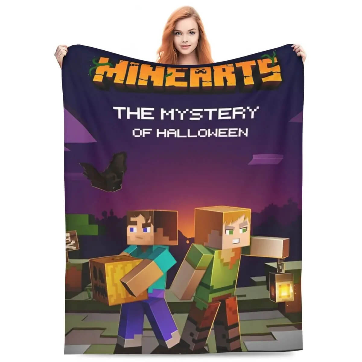 Minecraft pixel print blanket for bedroom décor