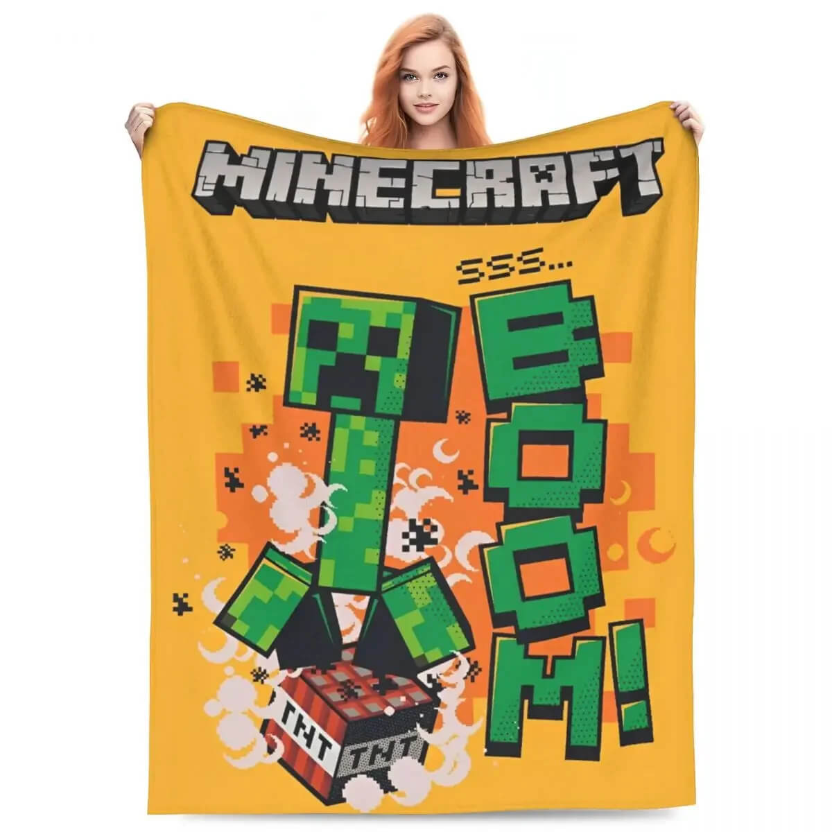 Warm flannel blanket with Minecraft style pattern