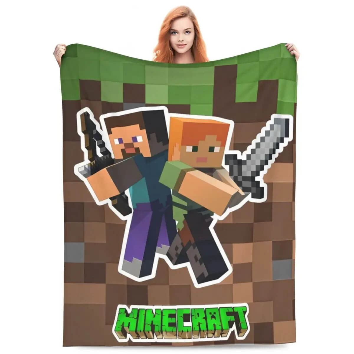 Minecraft inspired bedspread blanket for kids room