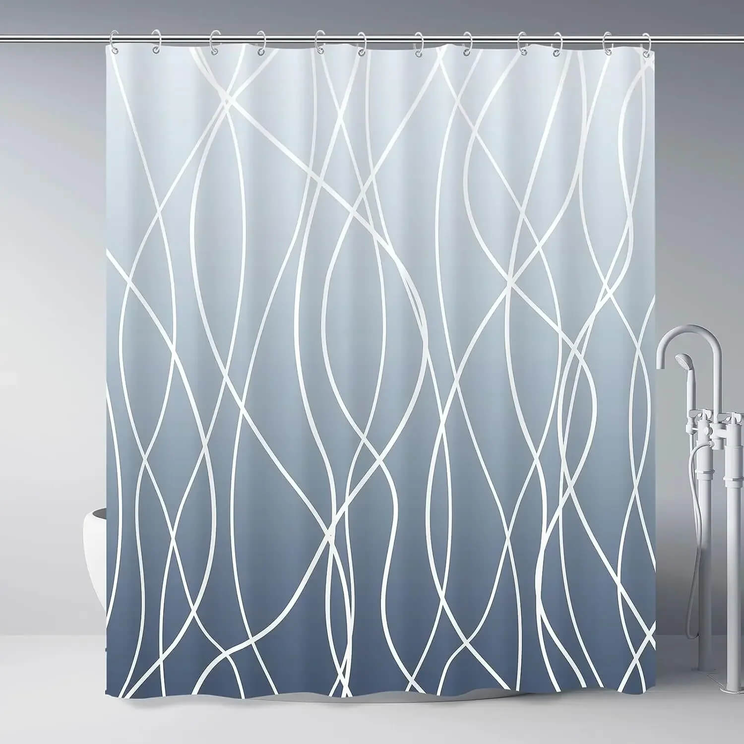 Modern blue and white striped shower curtain