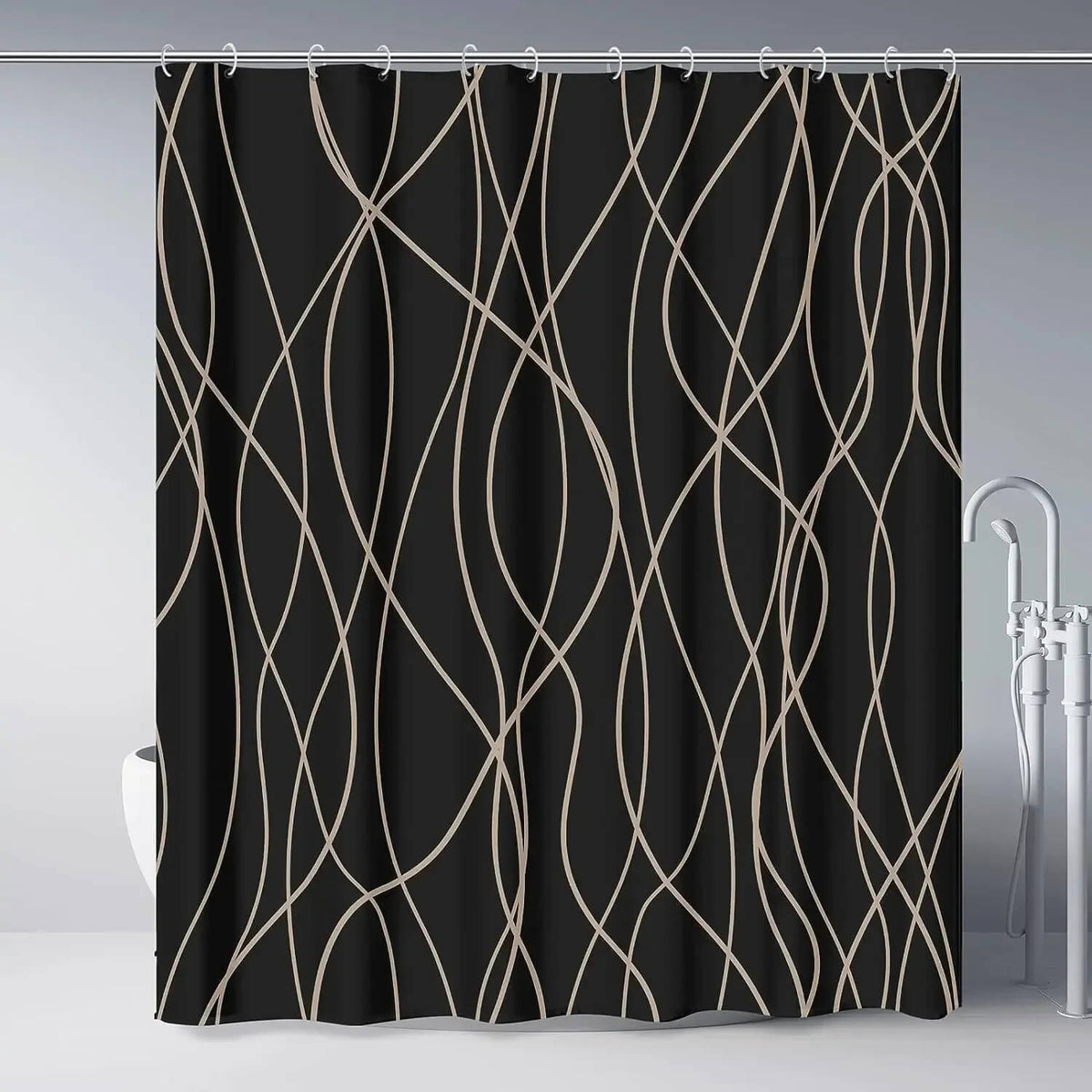 Black white striped bathroom decor curtain