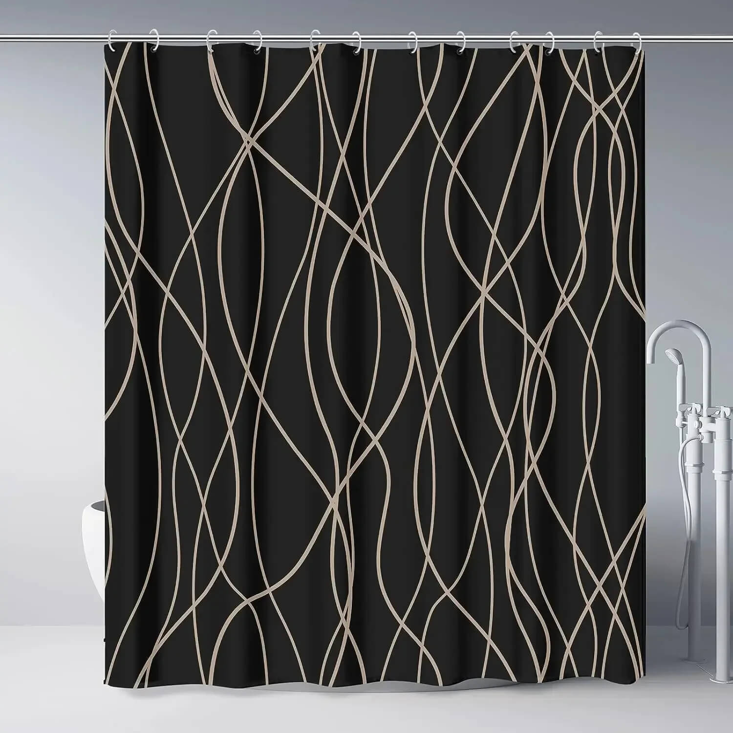 Black white striped bathroom decor curtain