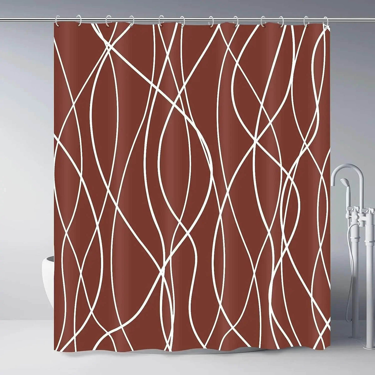 Waterproof rust brown and white shower curtain