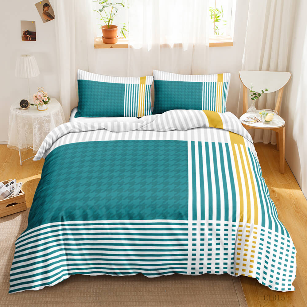 Minimalist luxury bedding with simple line grid pattern