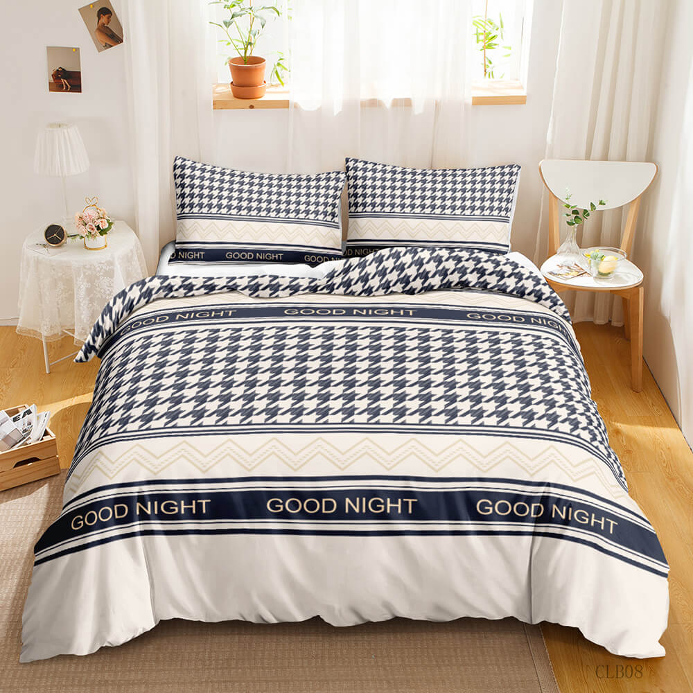 Minimalist grid bedding for a contemporary bedroom