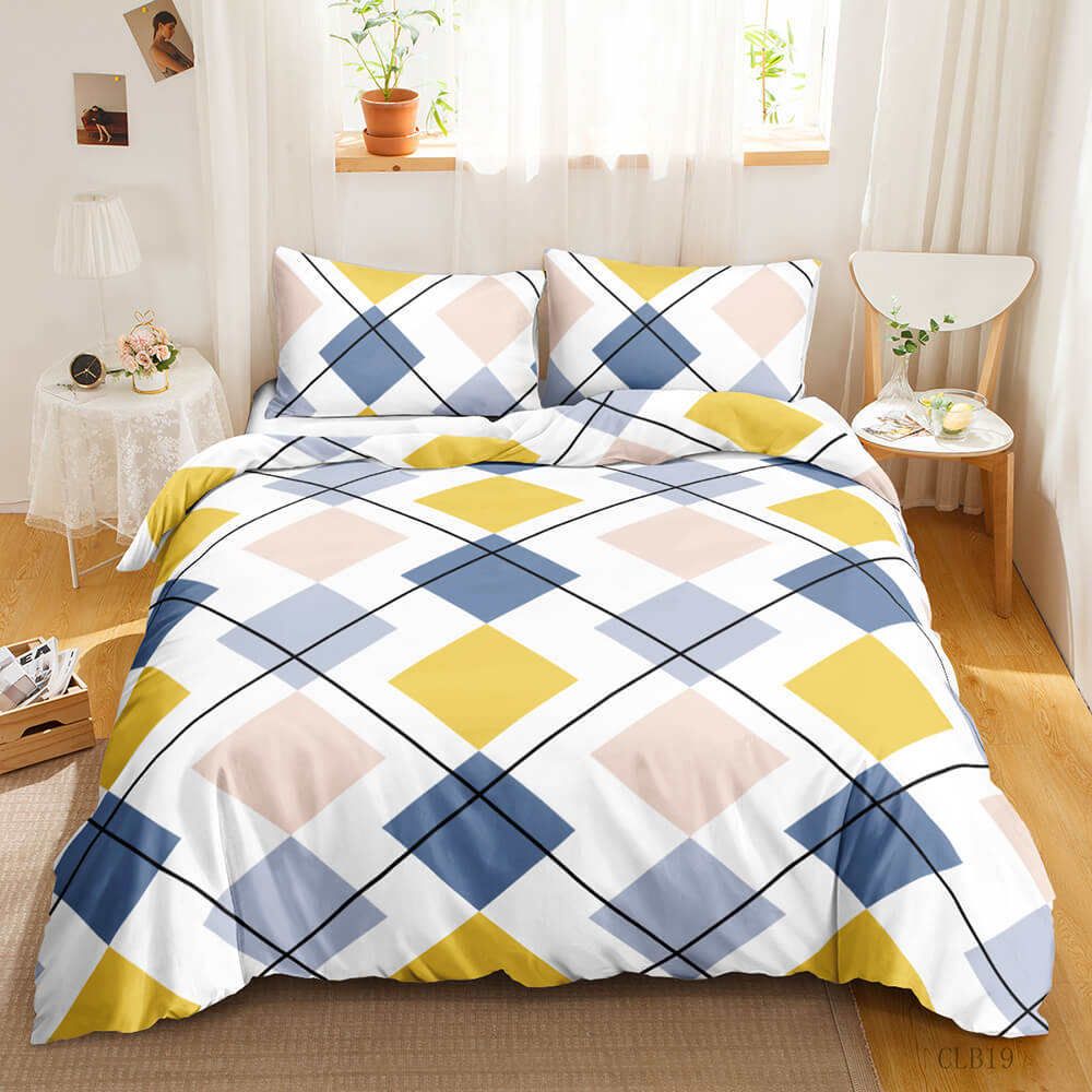 Luxury-inspired grid geometric pattern bedding for stylish bedroom decor
