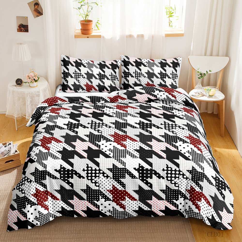 Contemporary grid bedding for a clean bedroom aesthetic