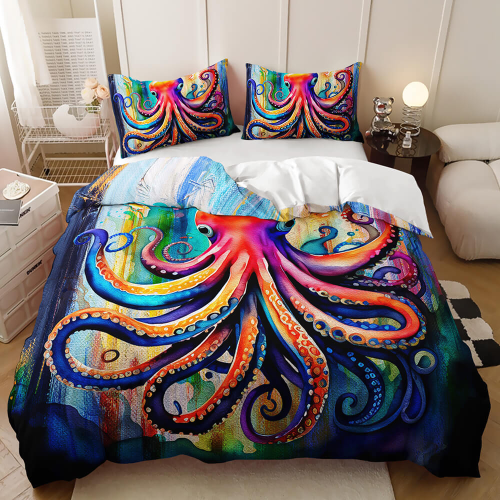 Modern octopus quilt cover set with marine life ocean animal design