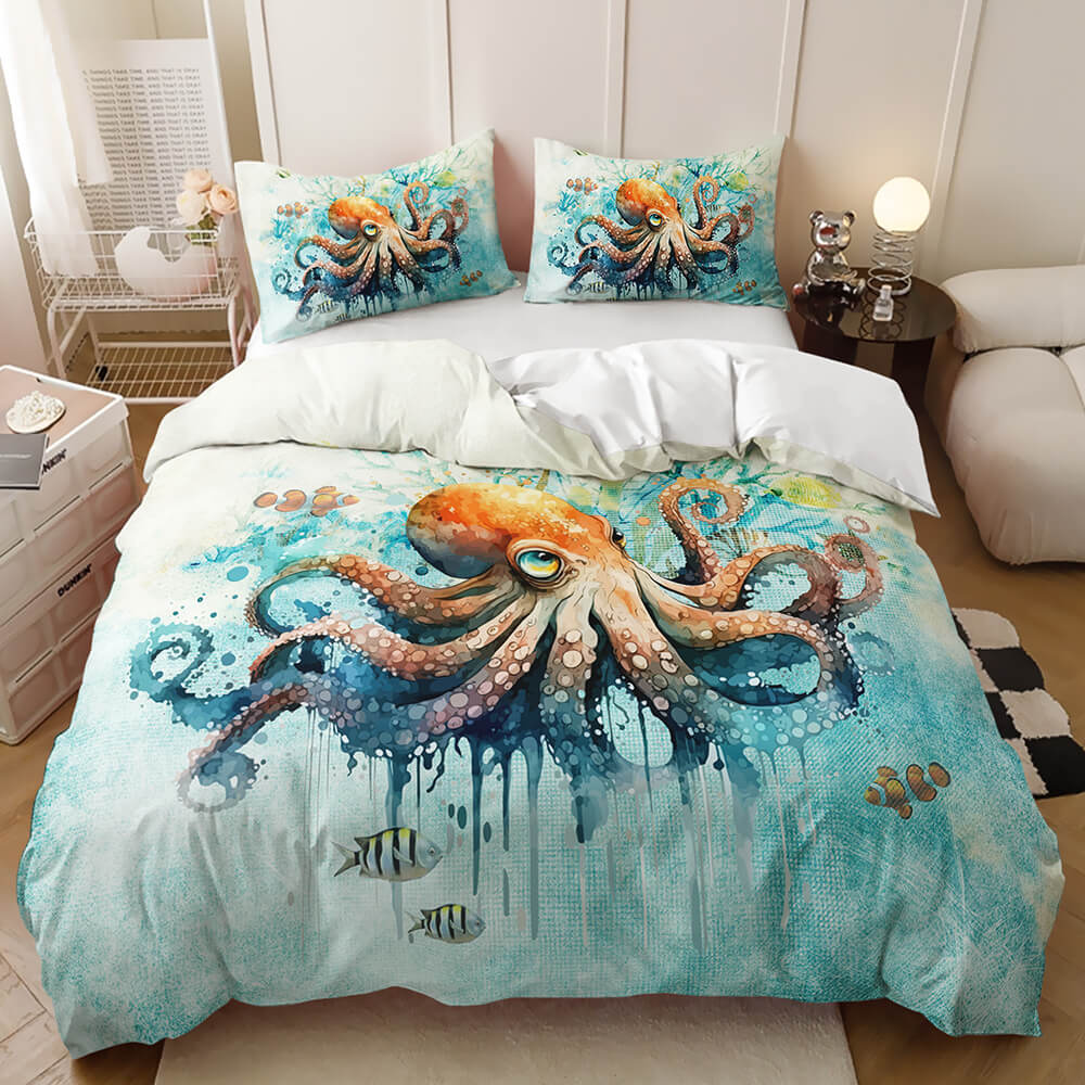Ocean themed octopus bedding set for bedroom decor