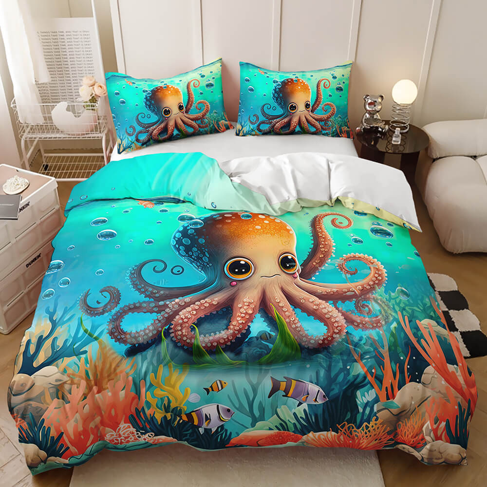 Octopus duvet cover with modern marine life design